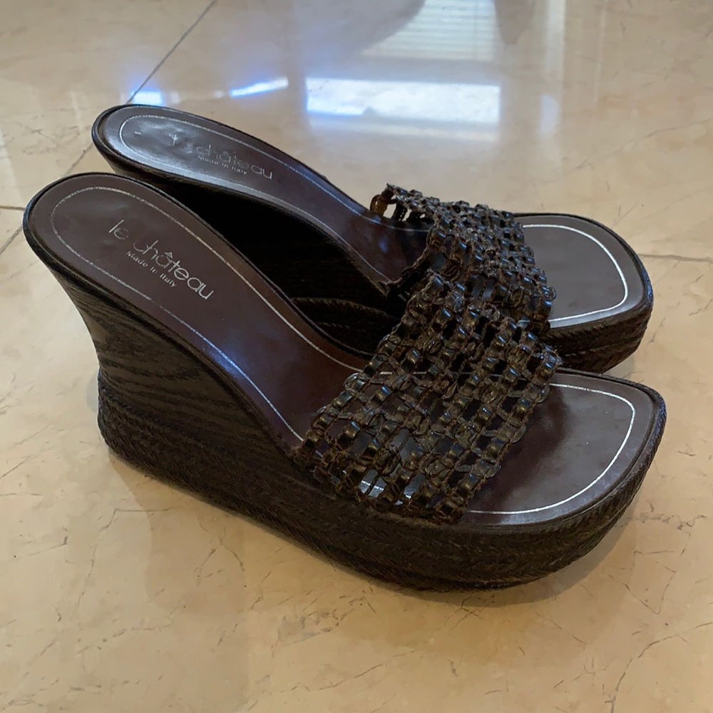 Brown lacy platform shoes
